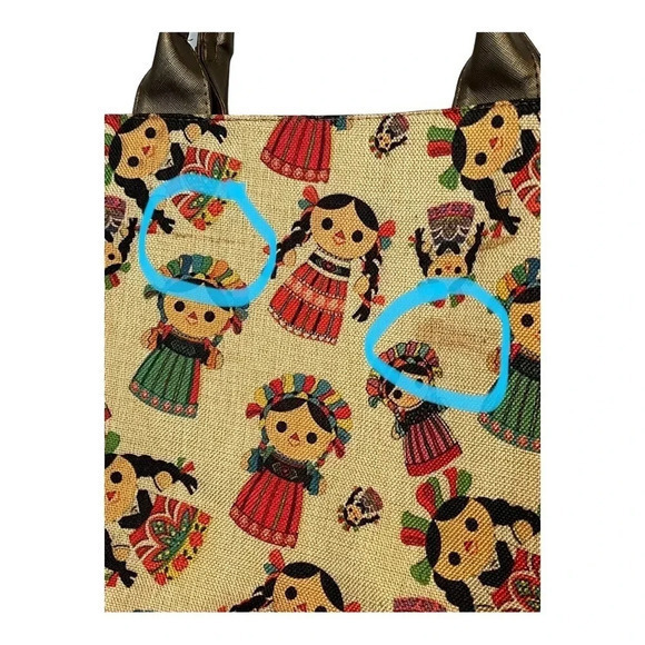 MEXICAN LELE DOLL HANDBAG PURSE‎ JUTE LEATHERETTE ZIP UP 11.5X12 - Picture 10 of 10